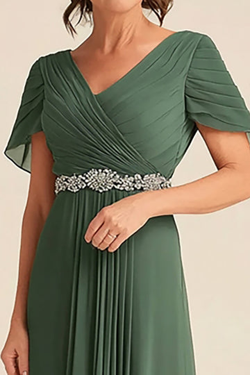 Eucalyptus élégant Une ligne froncée Mère De Mariée Robe Avec Ceinture